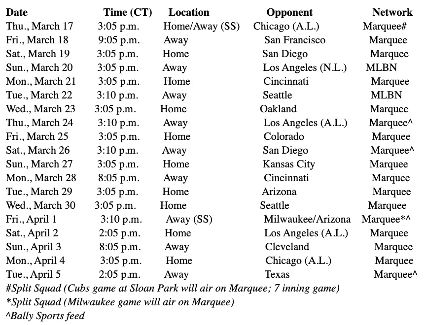 cubs spring training broadcast schedule 2022