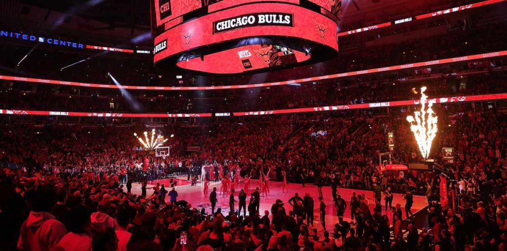 the Chicago Bulls intro during a game at the United Center