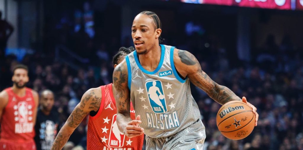 DeMar DeRozan of the Chicago Bulls plays in the NBA All-Star Game.