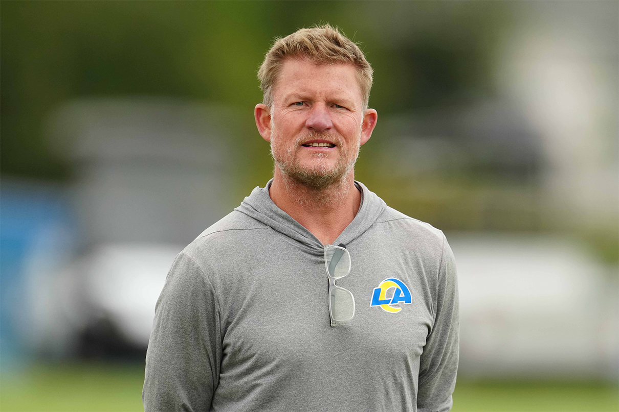 May 23, 2023, Thousand Oaks, CA, USA; Los Angeles Rams general manager Les Snead during organized team activities at Cal Lutheran. Mandatory Credit: Kirby Lee-USA TODAY Sports